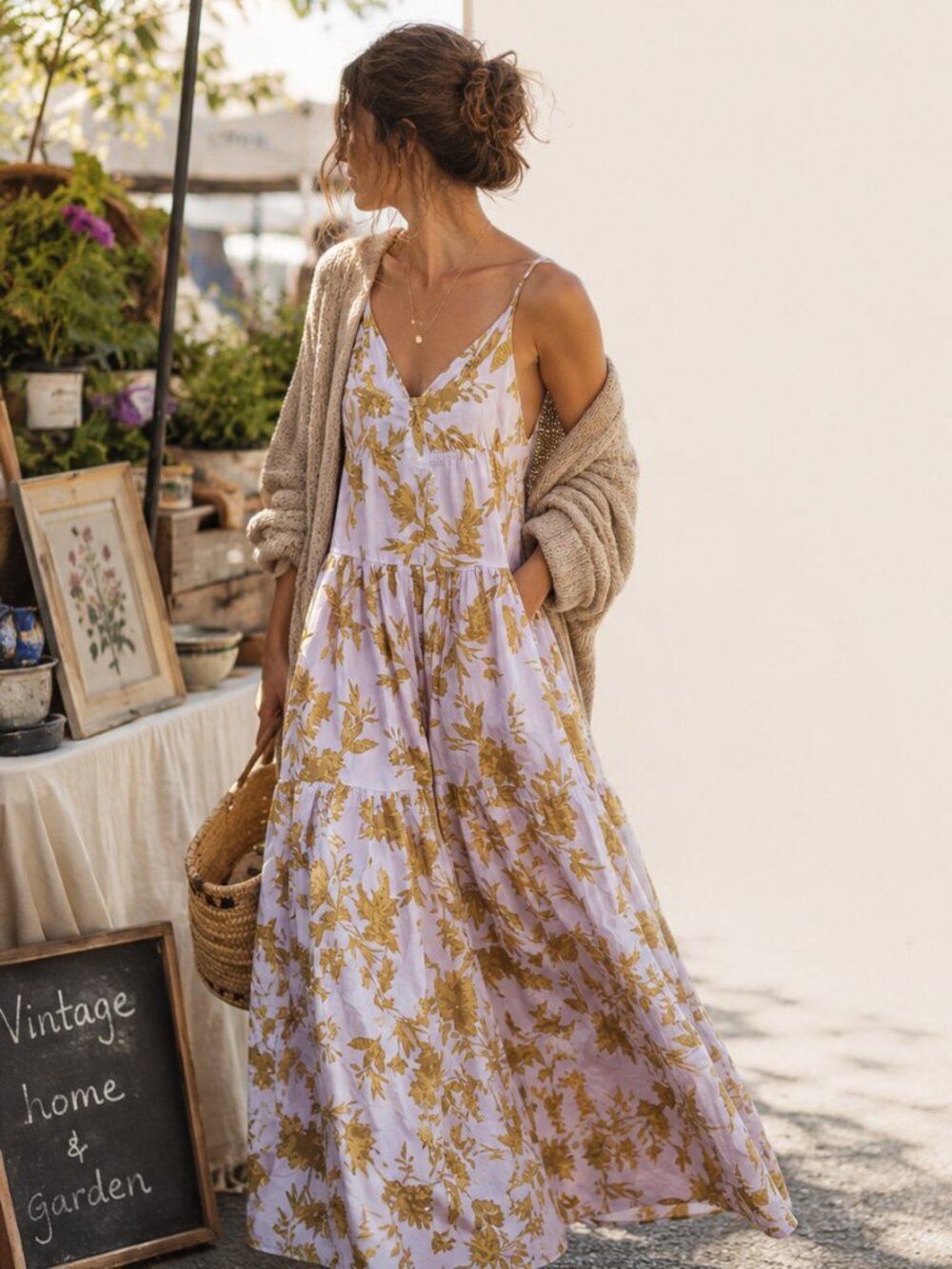 Treasure & Bond Floral Cottagecore Buttoned Maxi Dress Tiered Sundress Size S